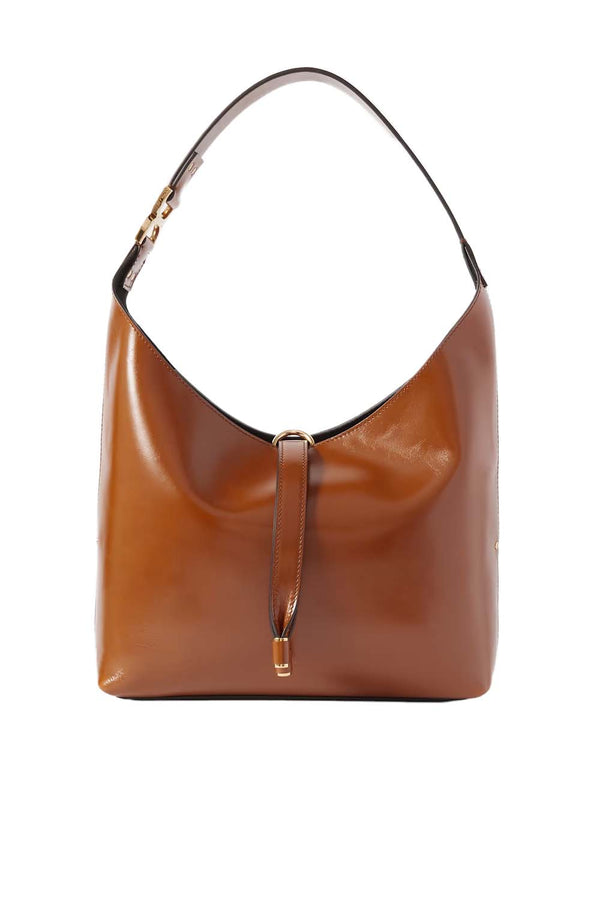 Marcie Glossed Textured-Leather Hobo Bag