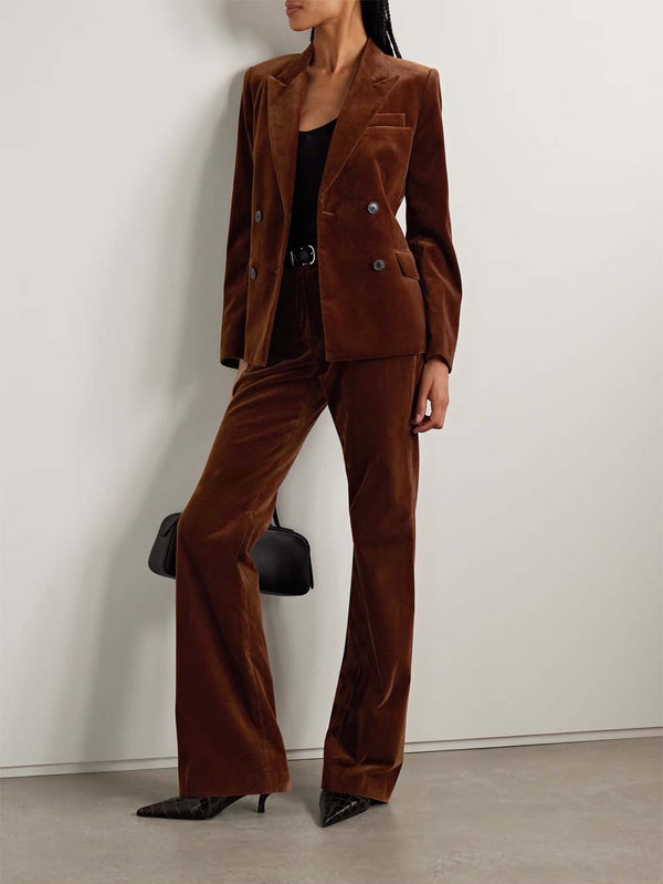 Veda Double-breasted Cotton-blend Velvet Blazer