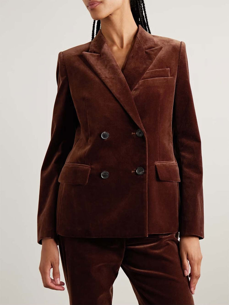 Veda Double-breasted Cotton-blend Velvet Blazer