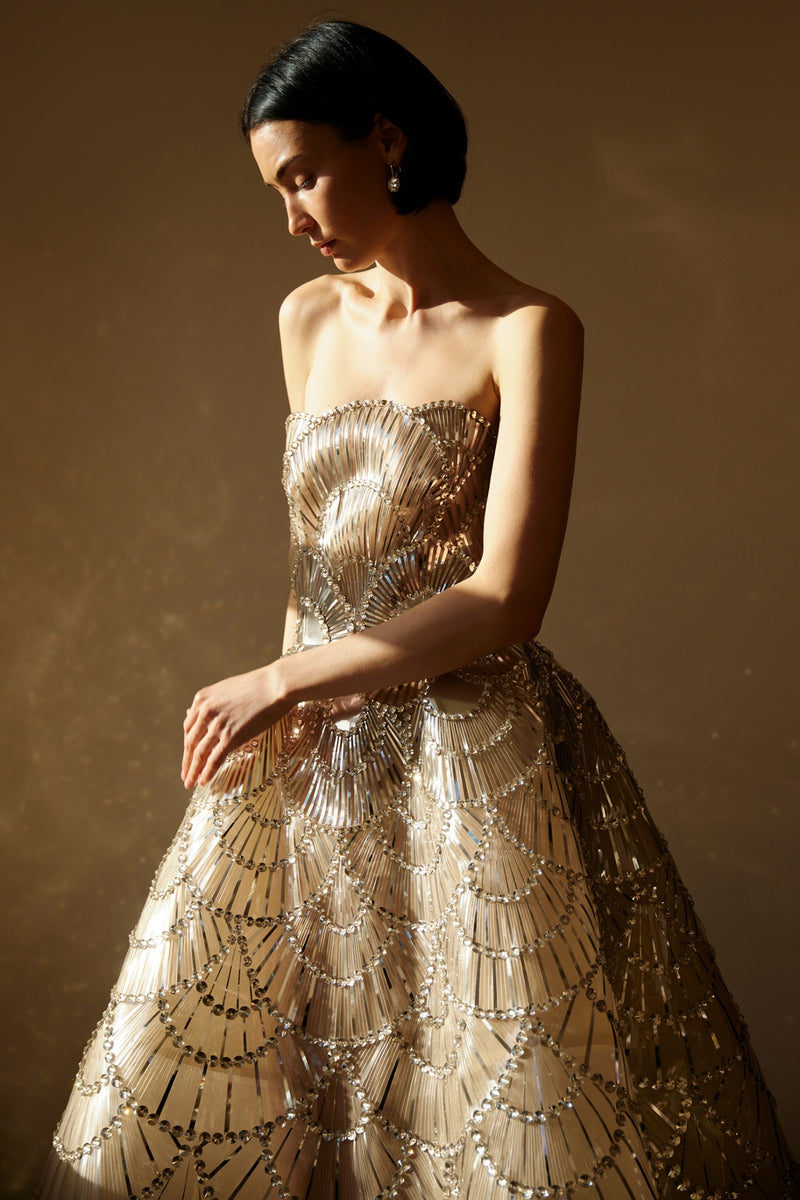 Strapless Crystal Embroidered Gown