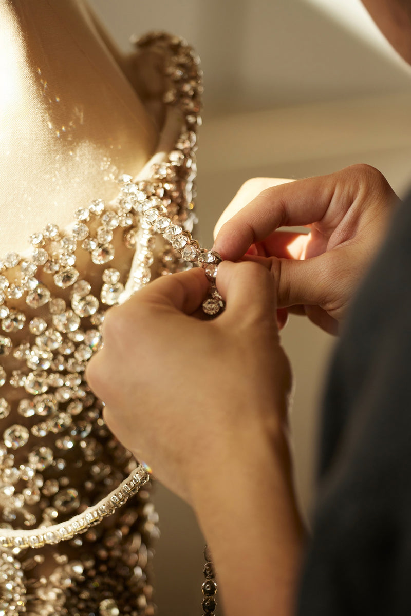 Strapless Crystal Embroidered Gown