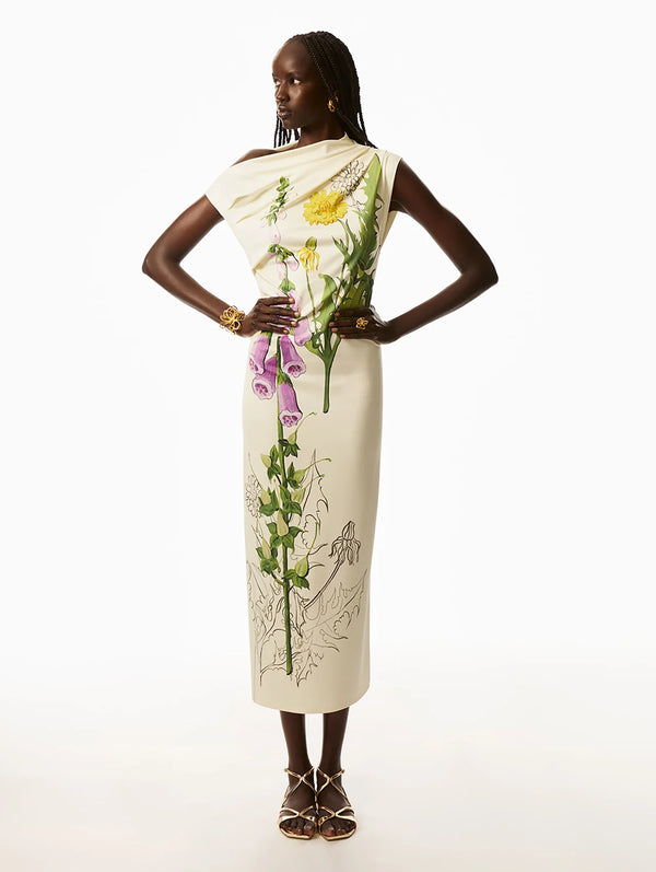 Off-The-Shoulder Foxglove Draped Jersey Maxi Dress