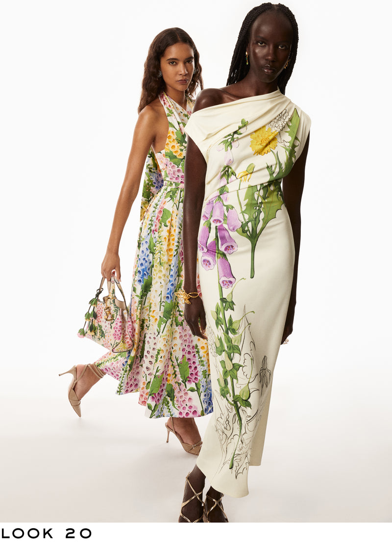 Off-The-Shoulder Foxglove Draped Jersey Maxi Dress