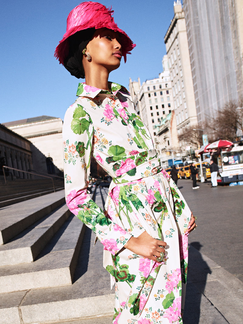 Long Sleeve Geranium Wallpaper Dress