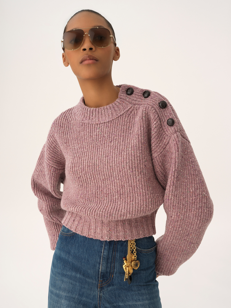 Merino Wool Cropped Mock-neck Sweater