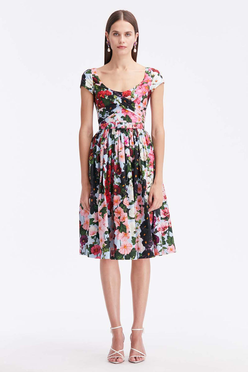 Hollyhocks Print Scoopneck Dress