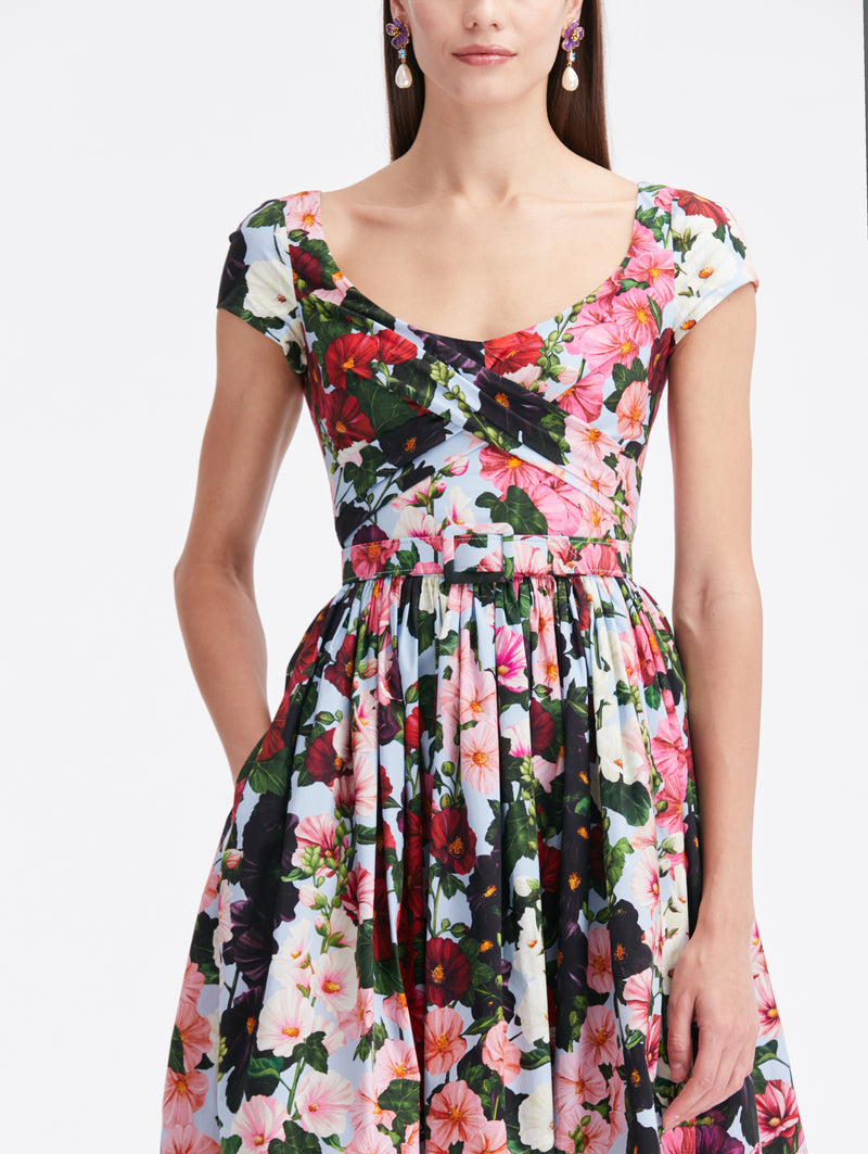 Hollyhocks Print Scoopneck Dress