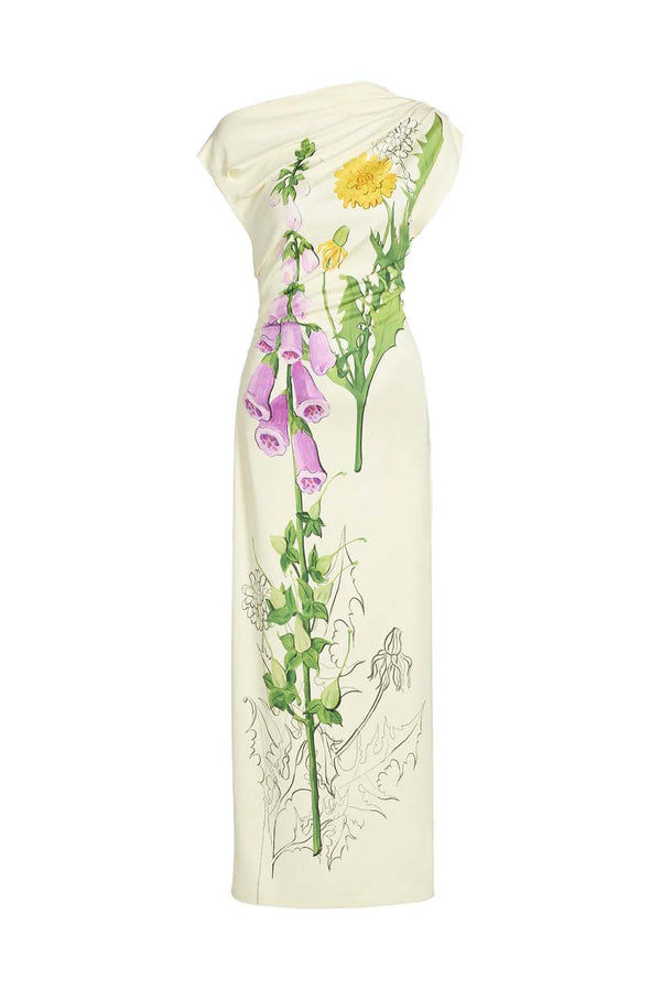 Off-The-Shoulder Foxglove Draped Jersey Maxi Dress