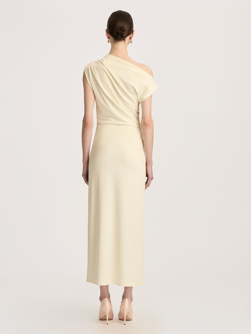 Off-The-Shoulder Foxglove Draped Jersey Maxi Dress