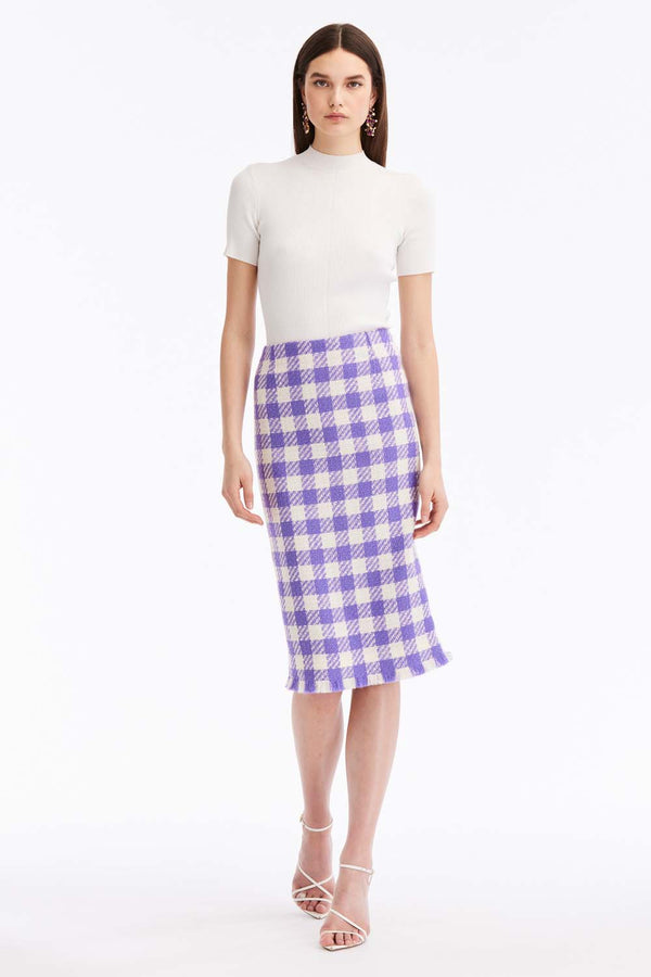 Twill Check Tweed Pencil Skirt