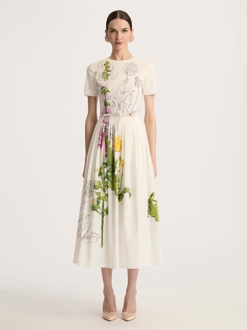 Foxglove Dandelion Poplin Short-Sleeve Belted Midi Dress