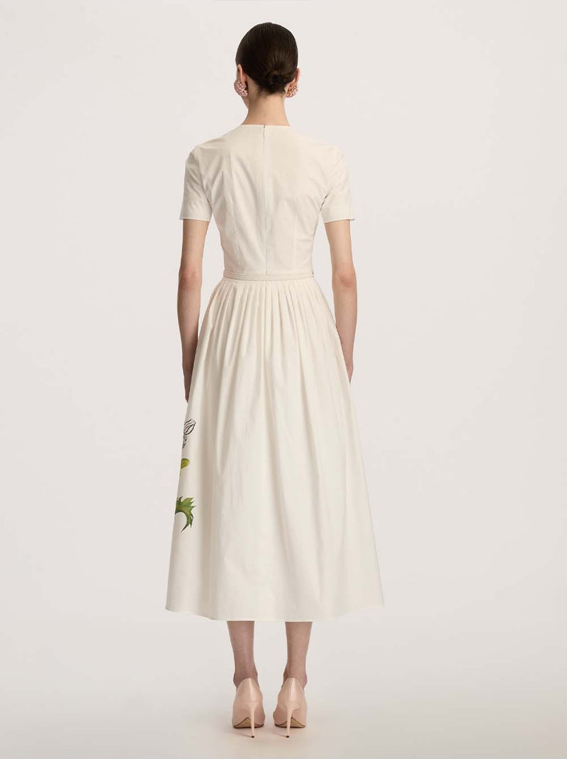 Foxglove Dandelion Poplin Short-Sleeve Belted Midi Dress