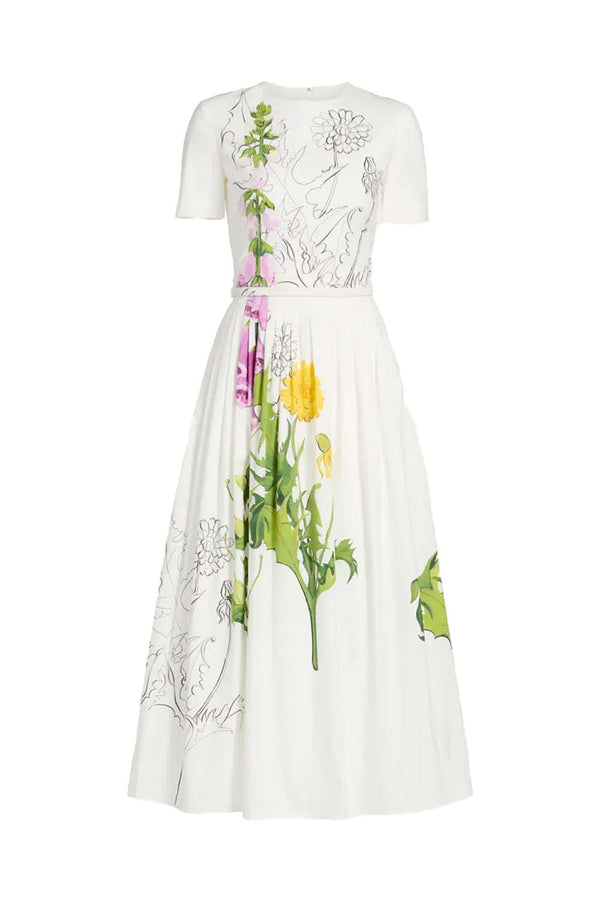 Foxglove Dandelion Poplin Short-Sleeve Belted Midi Dress