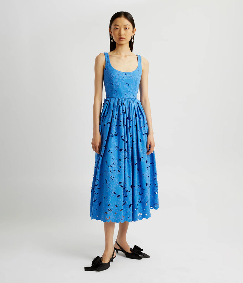 Floral Cotton Cutwork Sleeveless Midi Dress