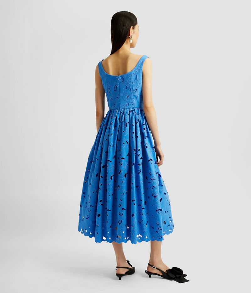 Floral Cotton Cutwork Sleeveless Midi Dress