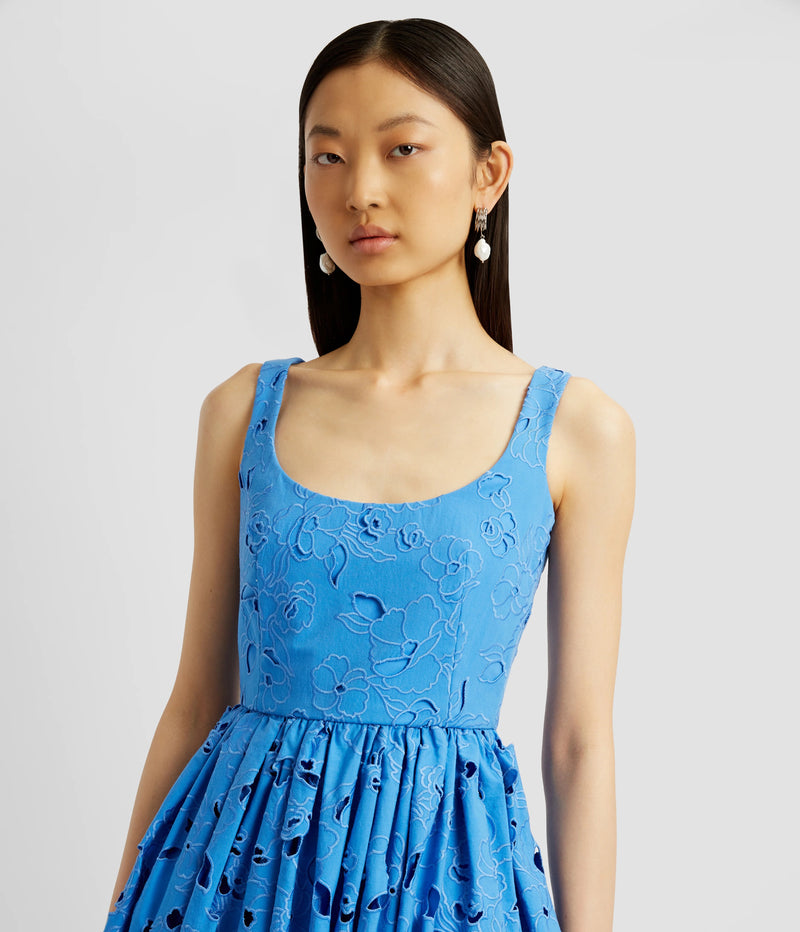 Floral Cotton Cutwork Sleeveless Midi Dress