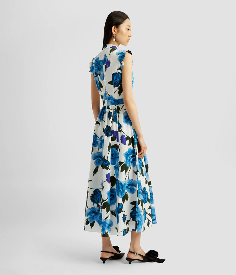 Sleeveless Cotton-Poplin Floral Midi Dress