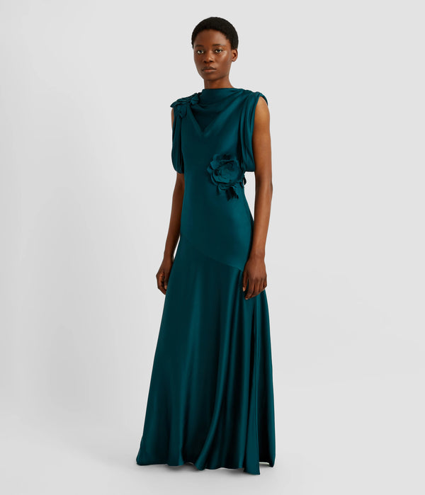Floral-appliqué Satin Gown