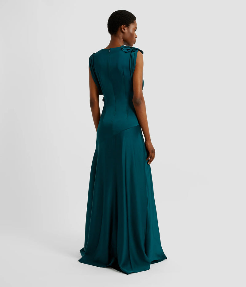 Floral-appliqué Satin Gown