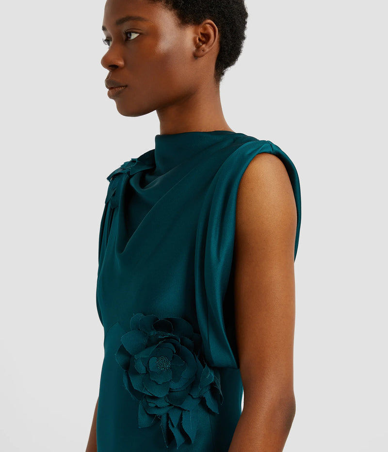 Floral-appliqué Satin Gown