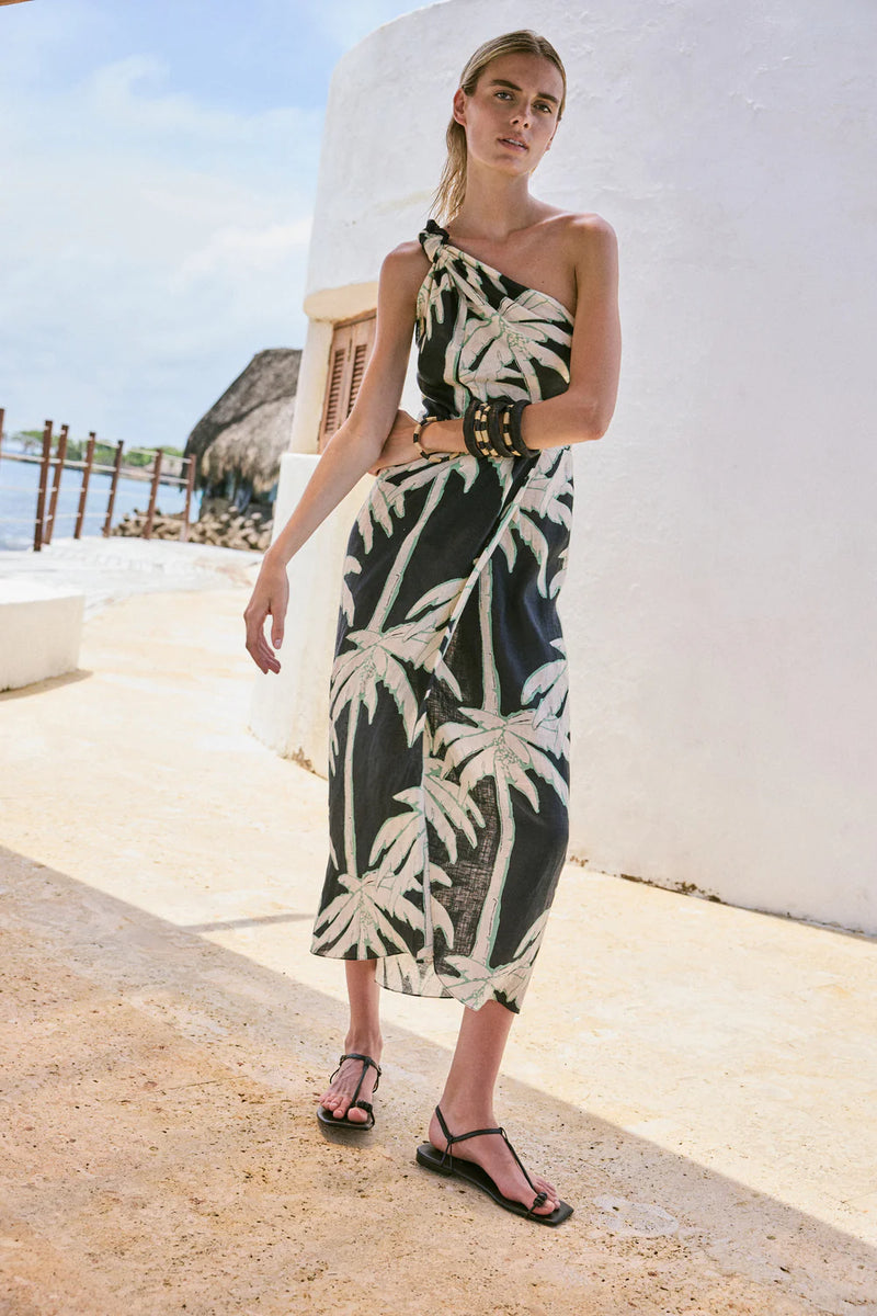 Dark Palms One-Shoulder Dress