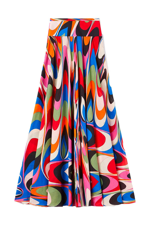 Onde-Print Cotton Maxi Skirt