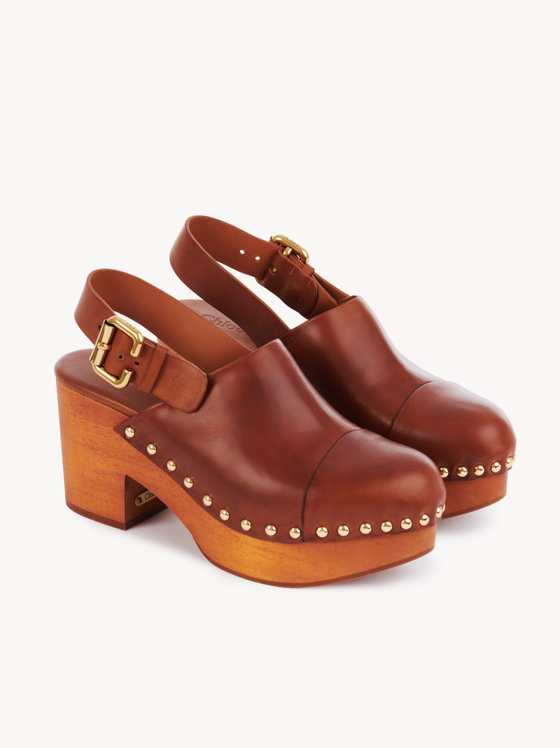 Jeannette Studded Leather Slingback Platform Clogs
