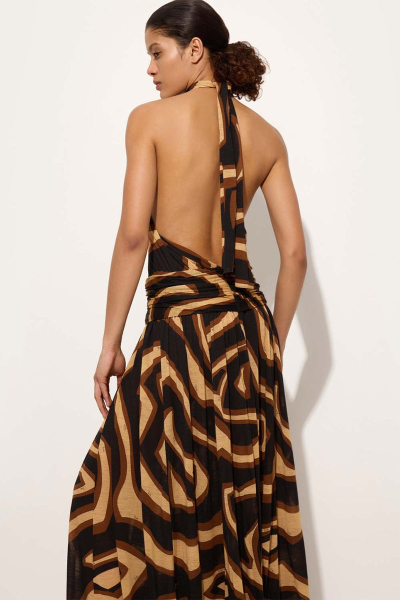 Halterneck Labirinto Print Jersey Gown