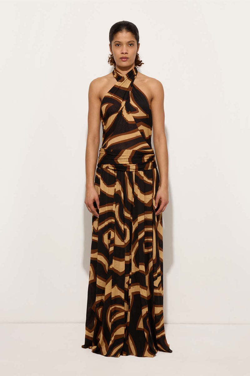 Halterneck Labirinto Print Jersey Gown