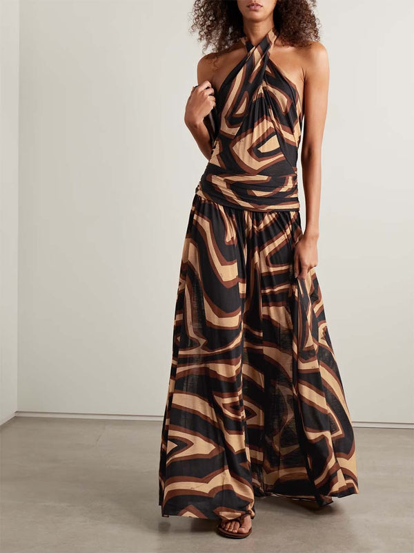 Halterneck Labirinto Print Jersey Gown