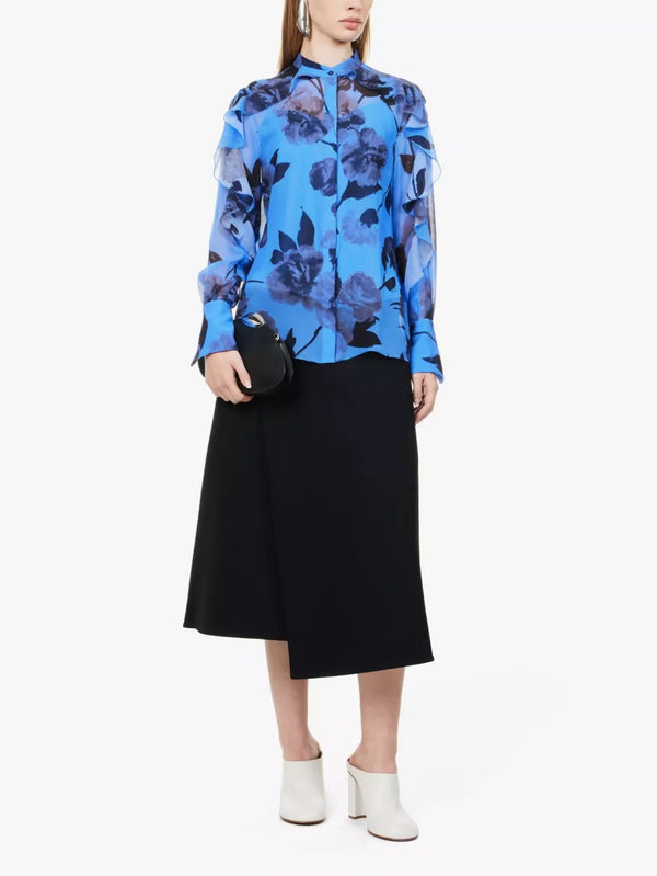 Ruffle Detail Floral-Print Blouse