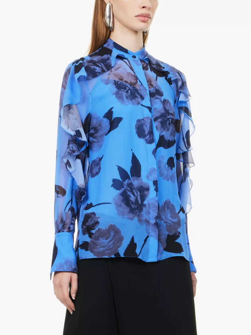 Ruffle Detail Floral-Print Blouse