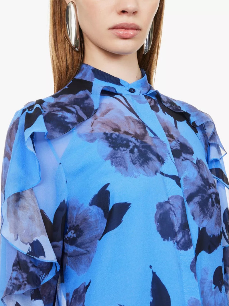 Ruffle Detail Floral-Print Blouse