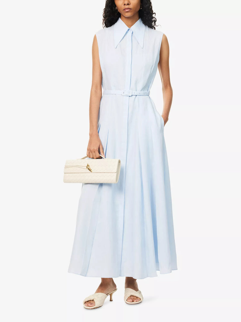Durand Belted Pleated Linen Dress