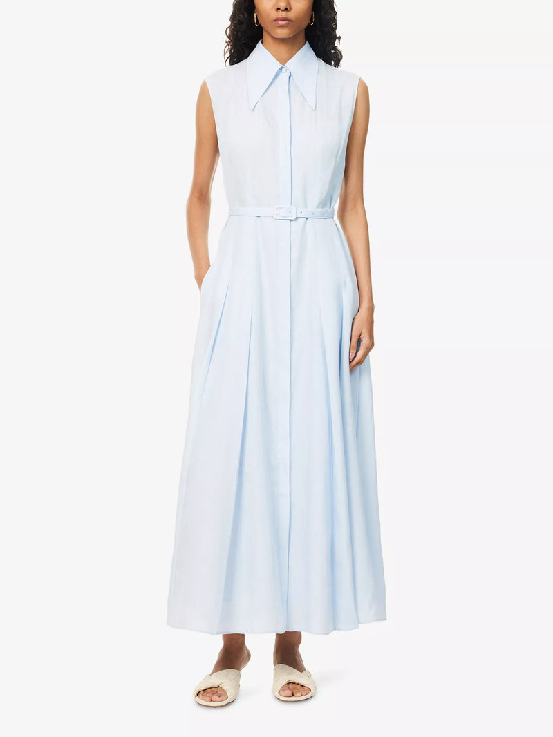 Durand Belted Pleated Linen Dress