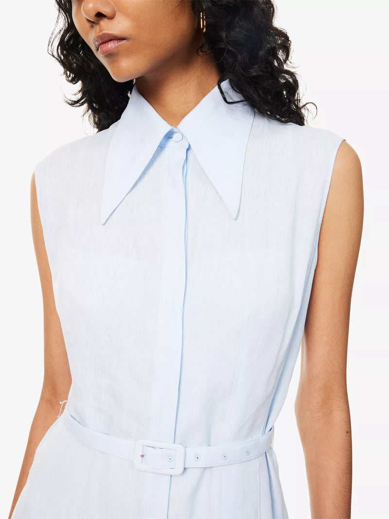 Durand Belted Pleated Linen Dress