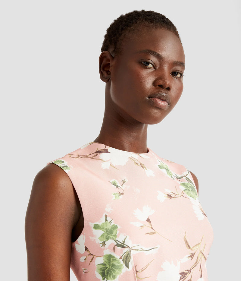 Floral Print Cotton Faille Pencil Dress