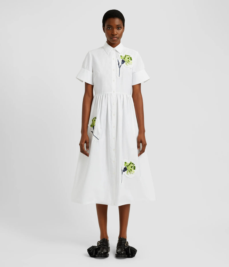 Carnation Embroidered Cotton Shirt Dress