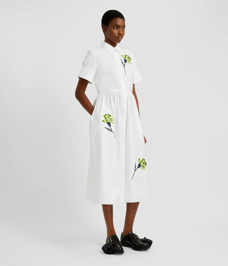 Carnation Embroidered Cotton Shirt Dress