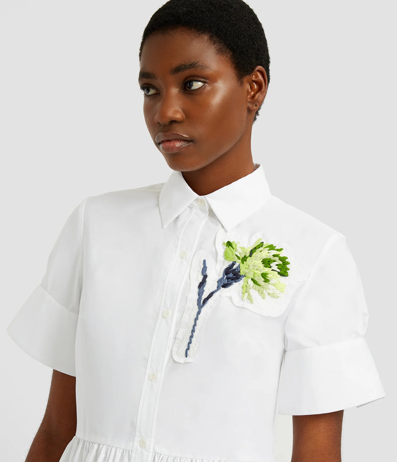 Carnation Embroidered Cotton Shirt Dress