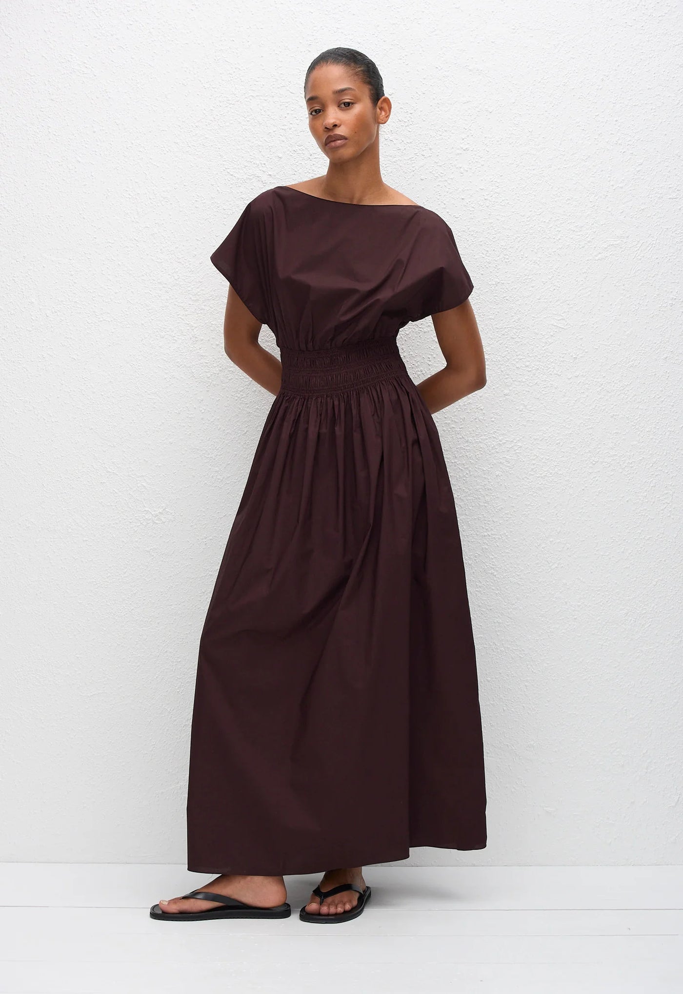 aubergine midi dress Shirred Waist Midi Dress – Belinda International