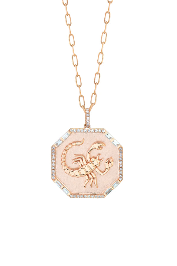 Scorpio Zodiac Nameplate Disk Necklace