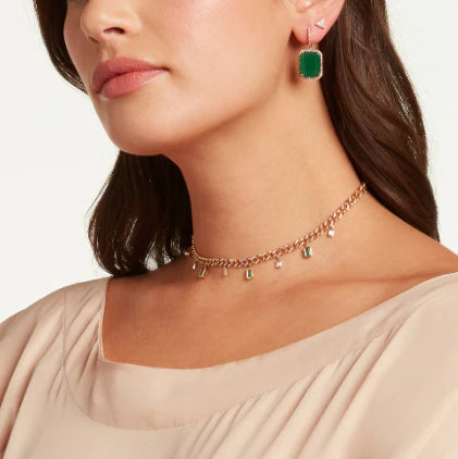 Green Onyx & Diamond Portrait Gemstone Earrings