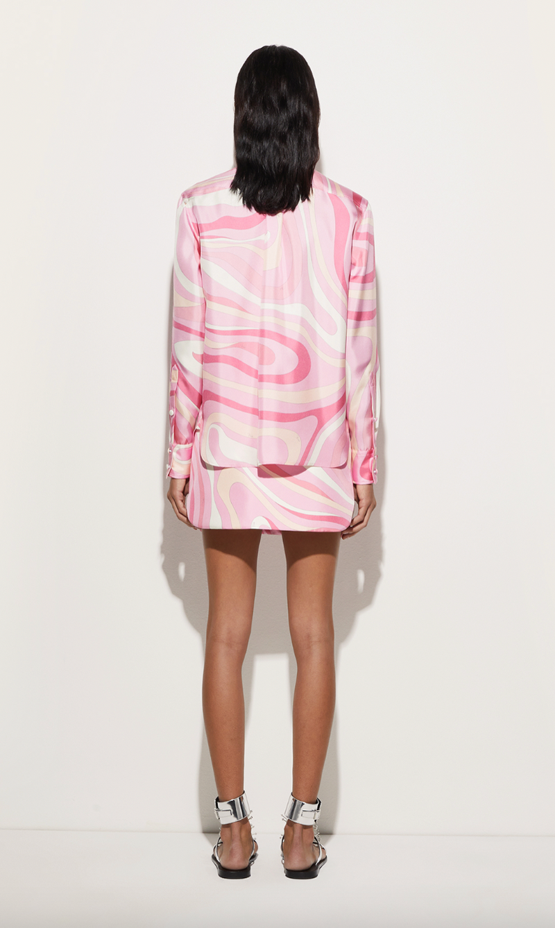Silk Twill Marmo Print Silk Mini Skirt