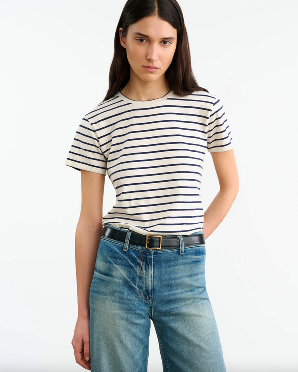 Lana Striped Short-Sleeve Cotton Crewneck T-Shirt