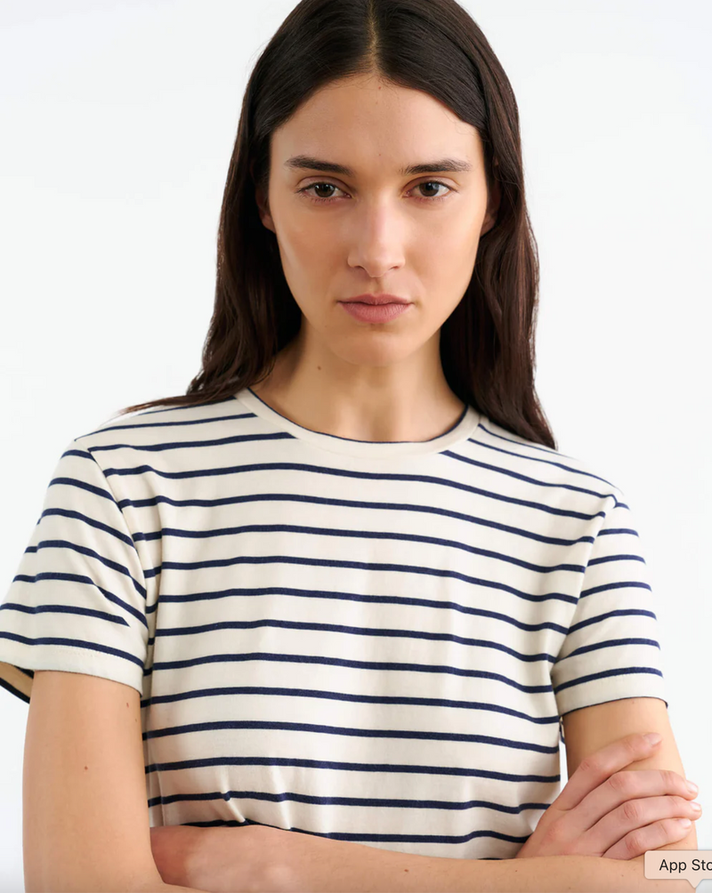 Lana Striped Short-Sleeve Cotton Crewneck T-Shirt
