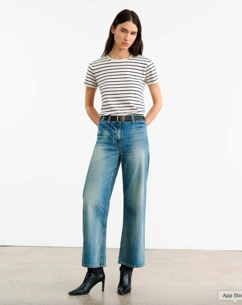Lana Striped Short-Sleeve Cotton Crewneck T-Shirt