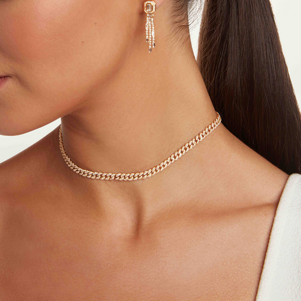 Mini Pave Diamond Link Choker Necklace