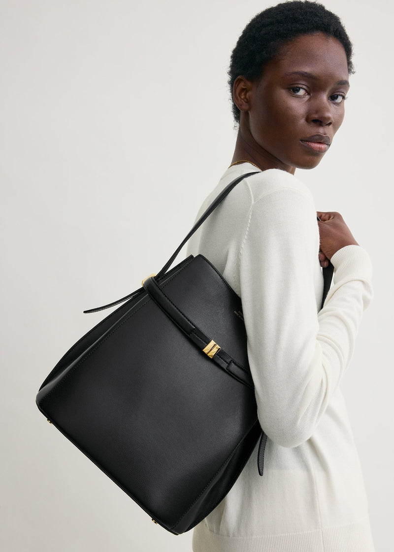 Belted Leather Bucket Bag