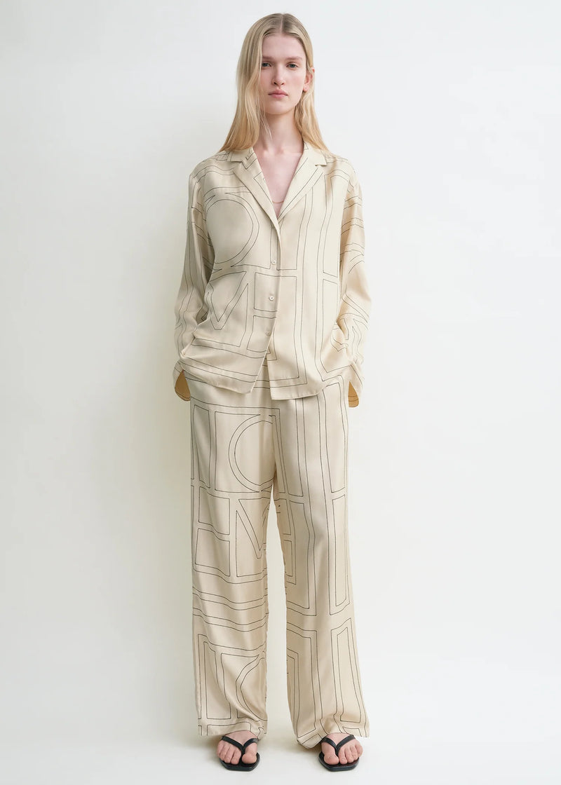 Monogram Silk-twill Wide-leg Pants